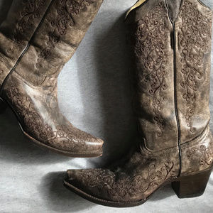 Women's Leather Chocolate Embroidered Corral Boots